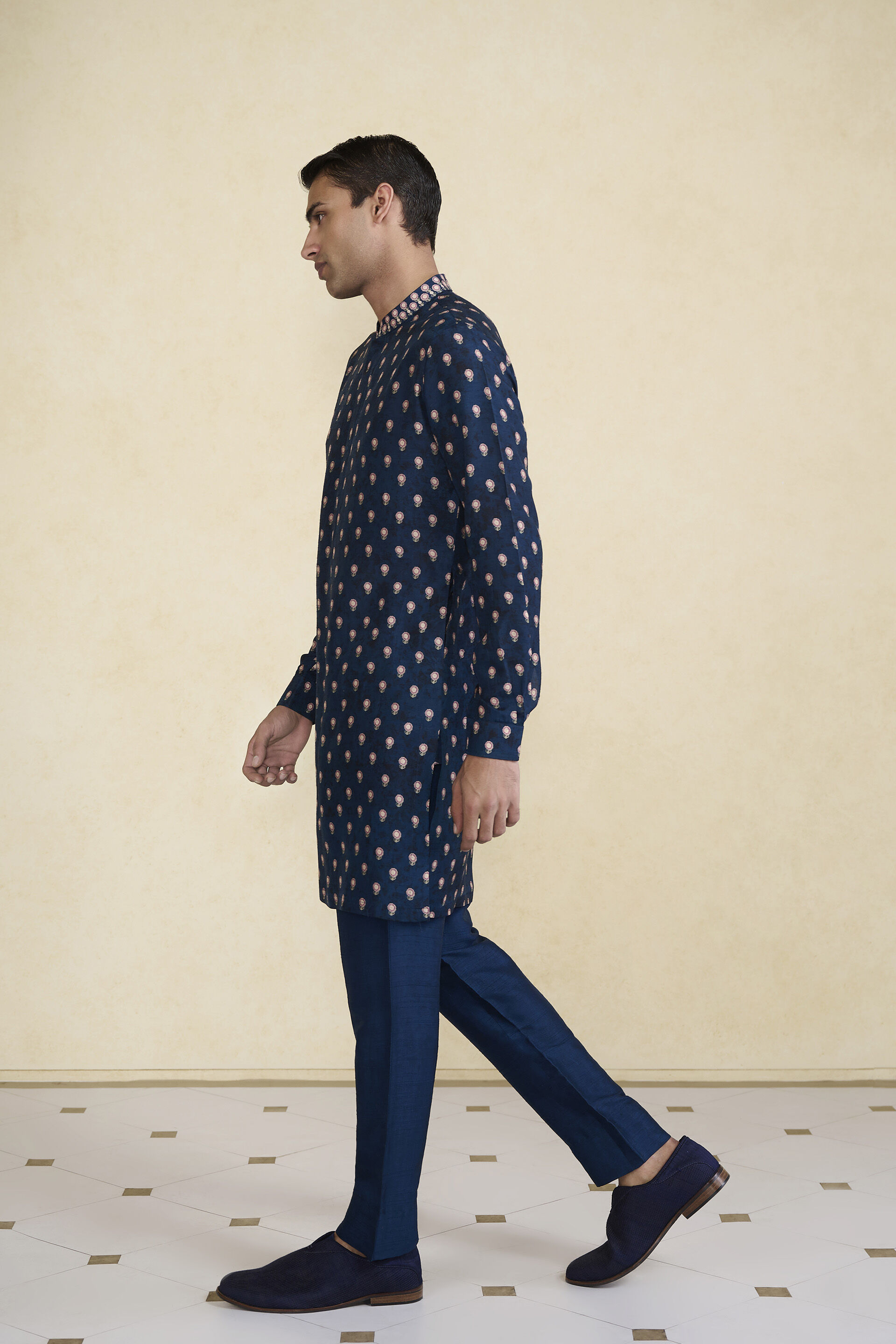 Azraq Printed Silk Kurta - Indigo, Indigo, image 3